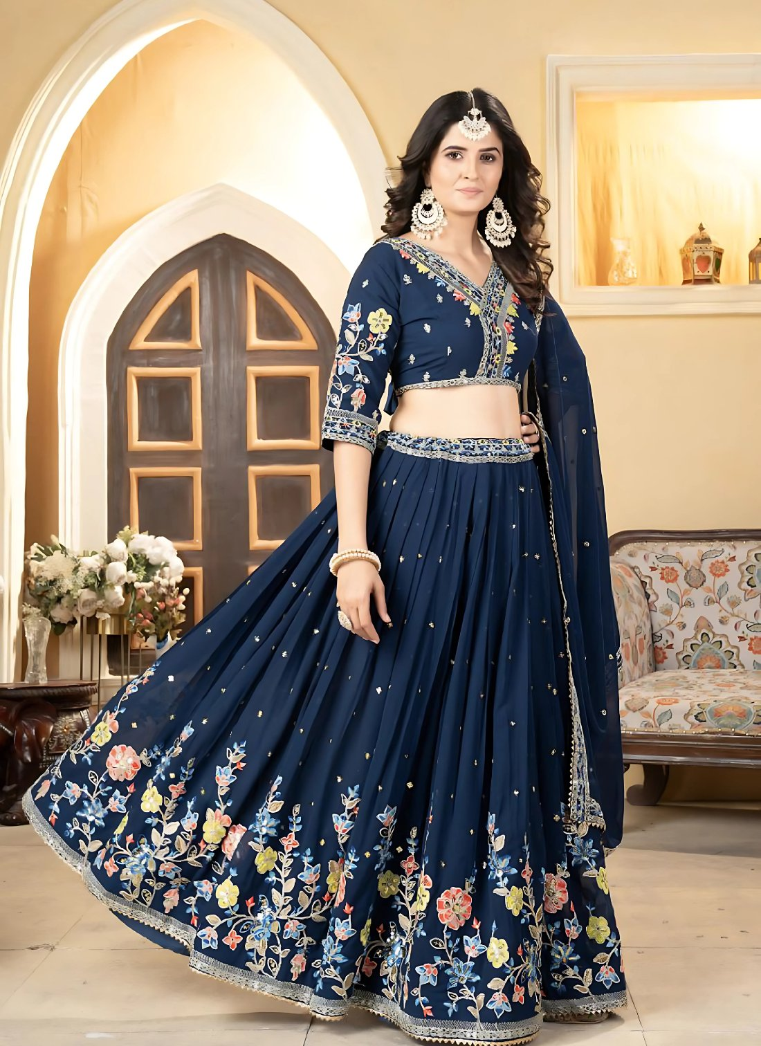 Lehenga Mart Designer Wedding Lehenga Choli For Women - Blue | Grocsy