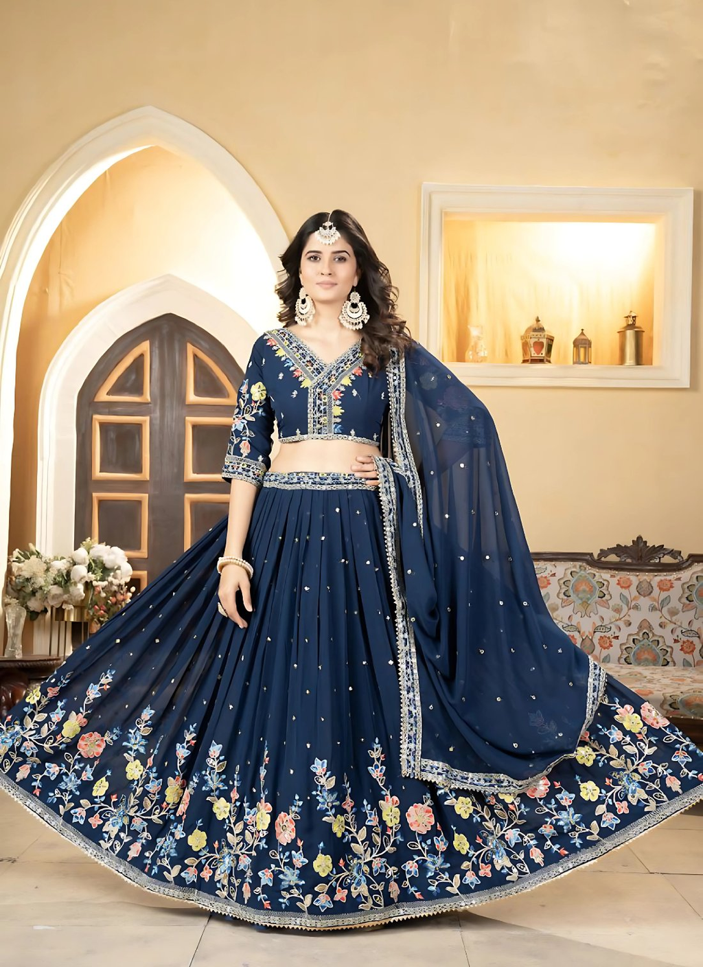Lehenga Mart Designer Wedding Lehenga Choli For Women - Blue | Grocsy