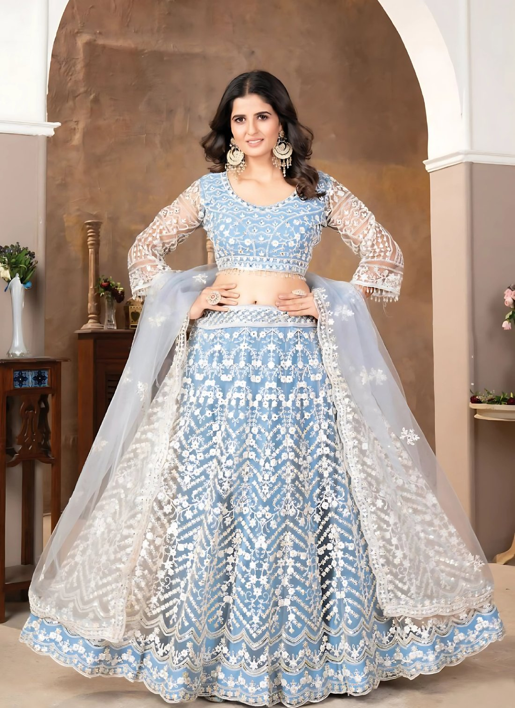 Lehenga Mart Designer Wedding Lehenga Choli For Women - Sky Blue | Grocsy