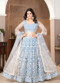 Lehenga Mart Designer Wedding Lehenga Choli For Women - Sky Blue | Grocsy
