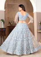 Lehenga Mart Designer Wedding Lehenga Choli For Women - Sky Blue | Grocsy