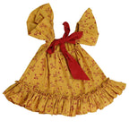 Mhyssa Half Frill Sleeves Square Neck Yellow Block Printed Frock | Grocsy
