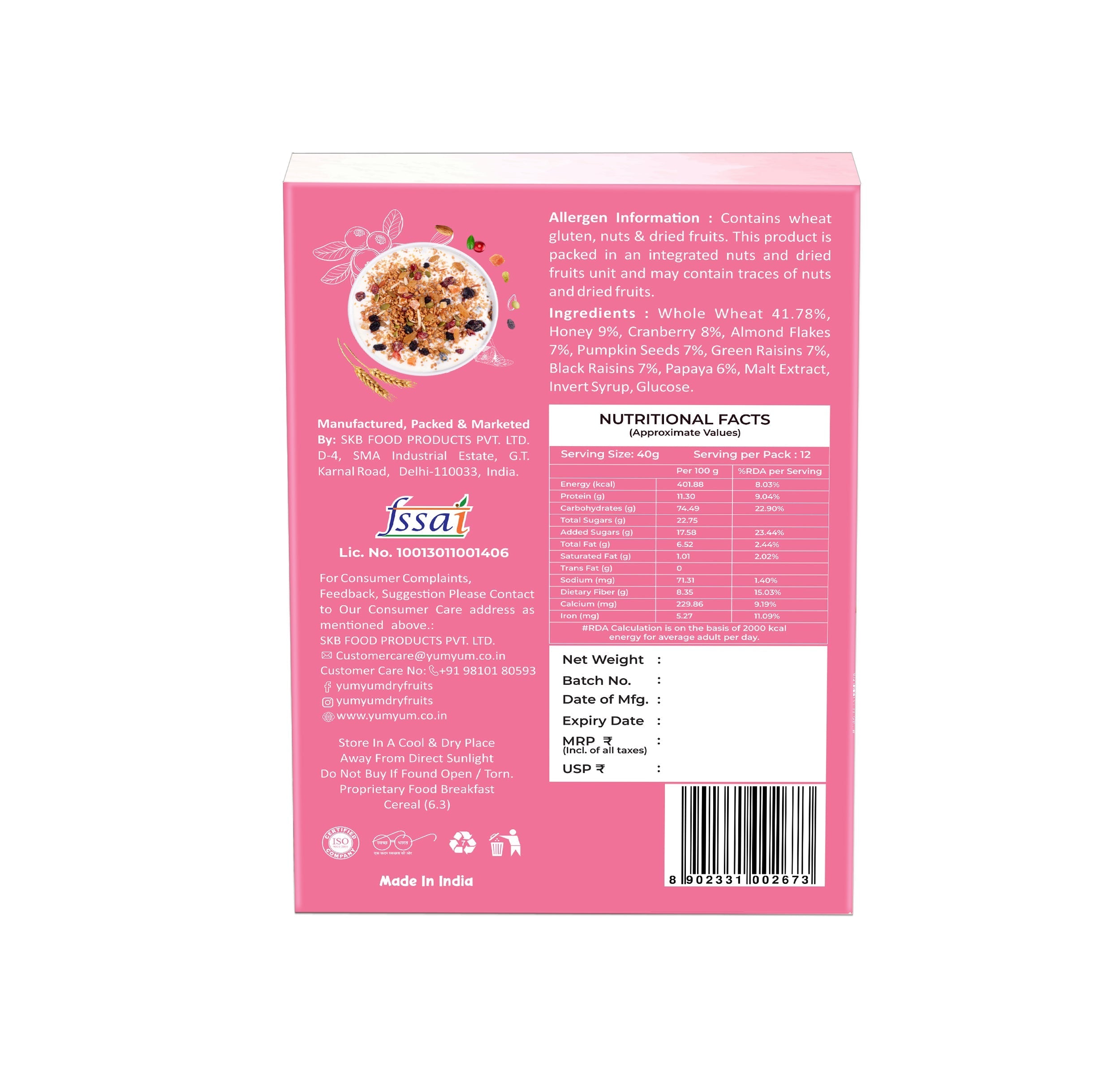Yum Yum Fruits, Nuts & Seeds Honey Muesli Box | Grocsy