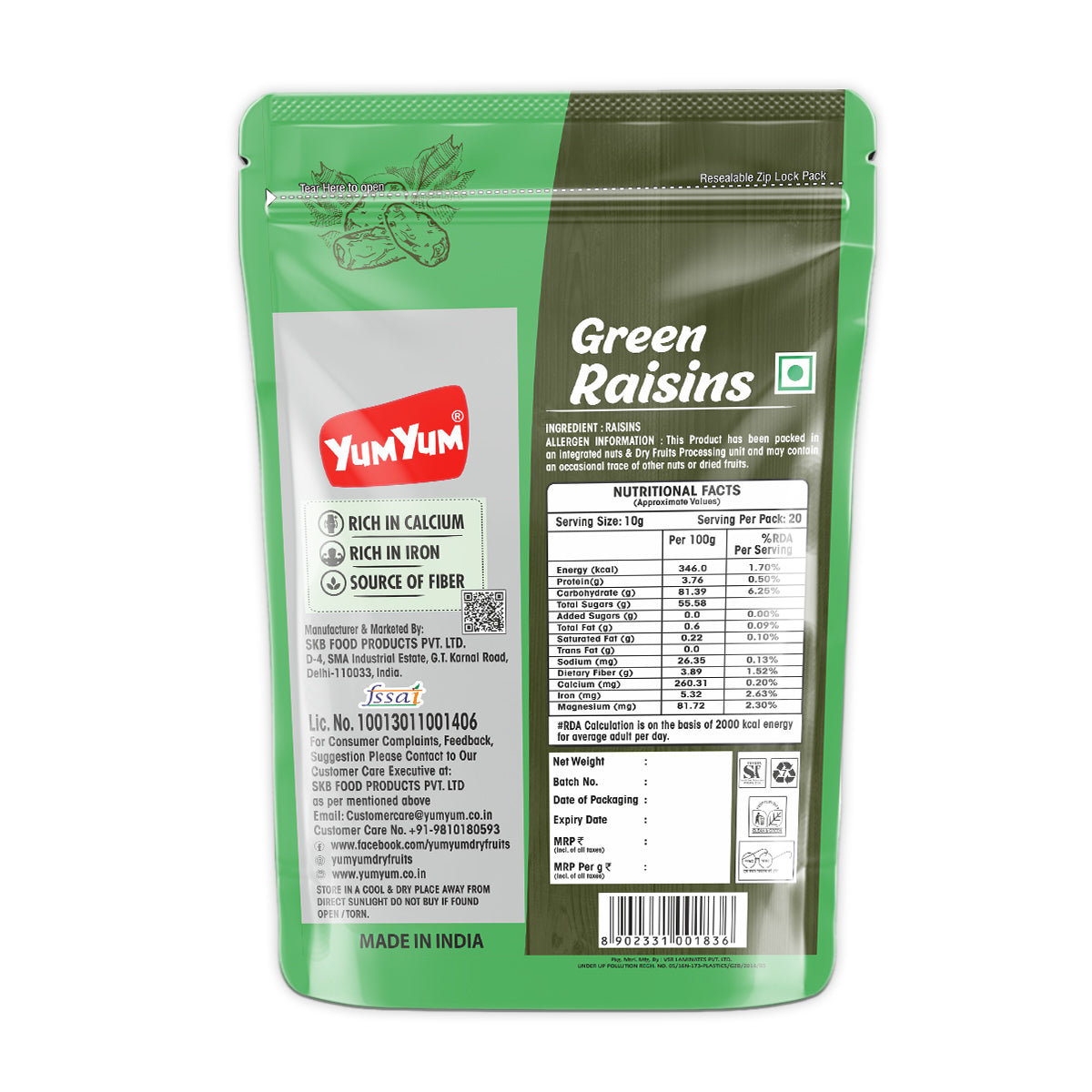 Yum Yum Green Raisins Pouch | Grocsy