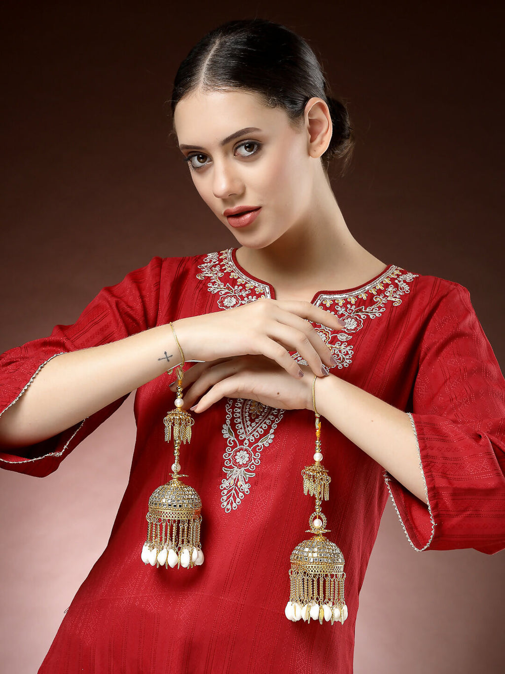 NVR Women's Pack Of 2 Gold-Polished Kundan Kaleera Sets | Grocsy