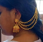 Jewel City Antique Gold Temple Jhumka Earrings - Traditional South Indian Wedding Jewelry Set with Ear Chain | Grocsy