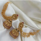 Jewel City Antique Gold Temple Jhumka Earrings - Traditional South Indian Wedding Jewelry Set with Ear Chain | Grocsy