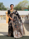 Vedant Vastram Soft Litchi Silk Banarasi Silk Jacquard Saree - Black | Grocsy