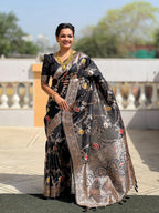 Vedant Vastram Soft Litchi Silk Banarasi Silk Jacquard Saree - Black | Grocsy