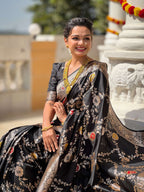 Vedant Vastram Soft Litchi Silk Banarasi Silk Jacquard Saree - Black | Grocsy