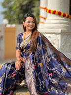 Vedant Vastram Soft Litchi Silk Banarasi Silk Jacquard Saree - Navy Blue | Grocsy