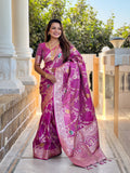 Vedant Vastram Soft Litchi Silk Banarasi Silk Jacquard Saree - Purple | Grocsy