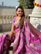 Vedant Vastram Soft Litchi Silk Banarasi Silk Jacquard Saree - Purple | Grocsy