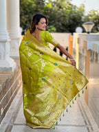 Vedant Vastram Soft Litchi Silk Banarasi Silk Jacquard Saree - Parrot | Grocsy