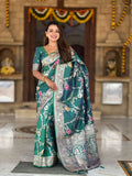 Vedant Vastram Soft Litchi Silk Banarasi Silk Jacquard Saree - Rama | Grocsy