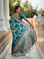 Vedant Vastram Soft Litchi Silk Banarasi Silk Jacquard Saree - Rama | Grocsy