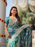 Vedant Vastram Soft Litchi Silk Banarasi Silk Jacquard Saree - Rama | Grocsy
