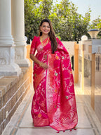 Vedant Vastram Soft Litchi Silk Banarasi Silk Jacquard Saree - Rani | Grocsy