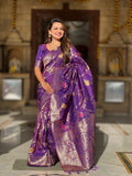 Vedant Vastram Soft Litchi Silk Banarasi Silk Jacquard Saree - Wine | Grocsy