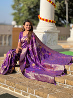 Vedant Vastram Soft Litchi Silk Banarasi Silk Jacquard Saree - Wine | Grocsy