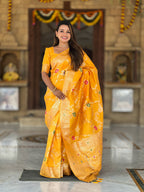 Vedant Vastram Soft Litchi Silk Banarasi Silk Jacquard Saree - Yellow | Grocsy