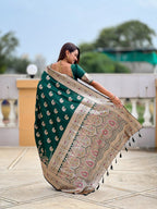 Vedant Vastram Soft Litchi Silk Banarasi Silk Jacquard Saree - Green | Grocsy