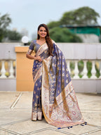 Vedant Vastram Soft Litchi Silk Banarasi Silk Jacquard Saree - Grey | Grocsy