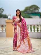 Vedant Vastram Soft Litchi Silk Banarasi Silk Jacquard Saree - Purple | Grocsy