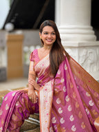 Vedant Vastram Soft Litchi Silk Banarasi Silk Jacquard Saree - Purple | Grocsy