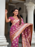 Vedant Vastram Soft Litchi Silk Banarasi Silk Jacquard Saree - Purple | Grocsy