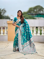 Vedant Vastram Soft Litchi Silk Banarasi Silk Jacquard Saree - Rama | Grocsy