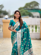 Vedant Vastram Soft Litchi Silk Banarasi Silk Jacquard Saree - Rama | Grocsy