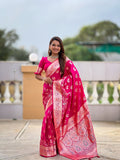 Vedant Vastram Soft Litchi Silk Banarasi Silk Jacquard Saree - Pink | Grocsy