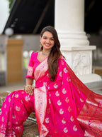 Vedant Vastram Soft Litchi Silk Banarasi Silk Jacquard Saree - Pink | Grocsy