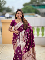 Vedant Vastram Soft Litchi Silk Banarasi Silk Jacquard Saree - Wine | Grocsy