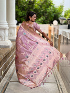 Vedant Vastram Soft Litchi Silk Banarasi Silk Jacquard Saree - Lavender | Grocsy
