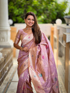 Vedant Vastram Soft Litchi Silk Banarasi Silk Jacquard Saree - Lavender | Grocsy