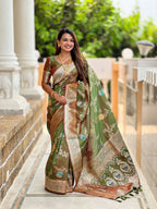 Vedant Vastram Soft Litchi Silk Banarasi Silk Jacquard Saree - Mahendi | Grocsy