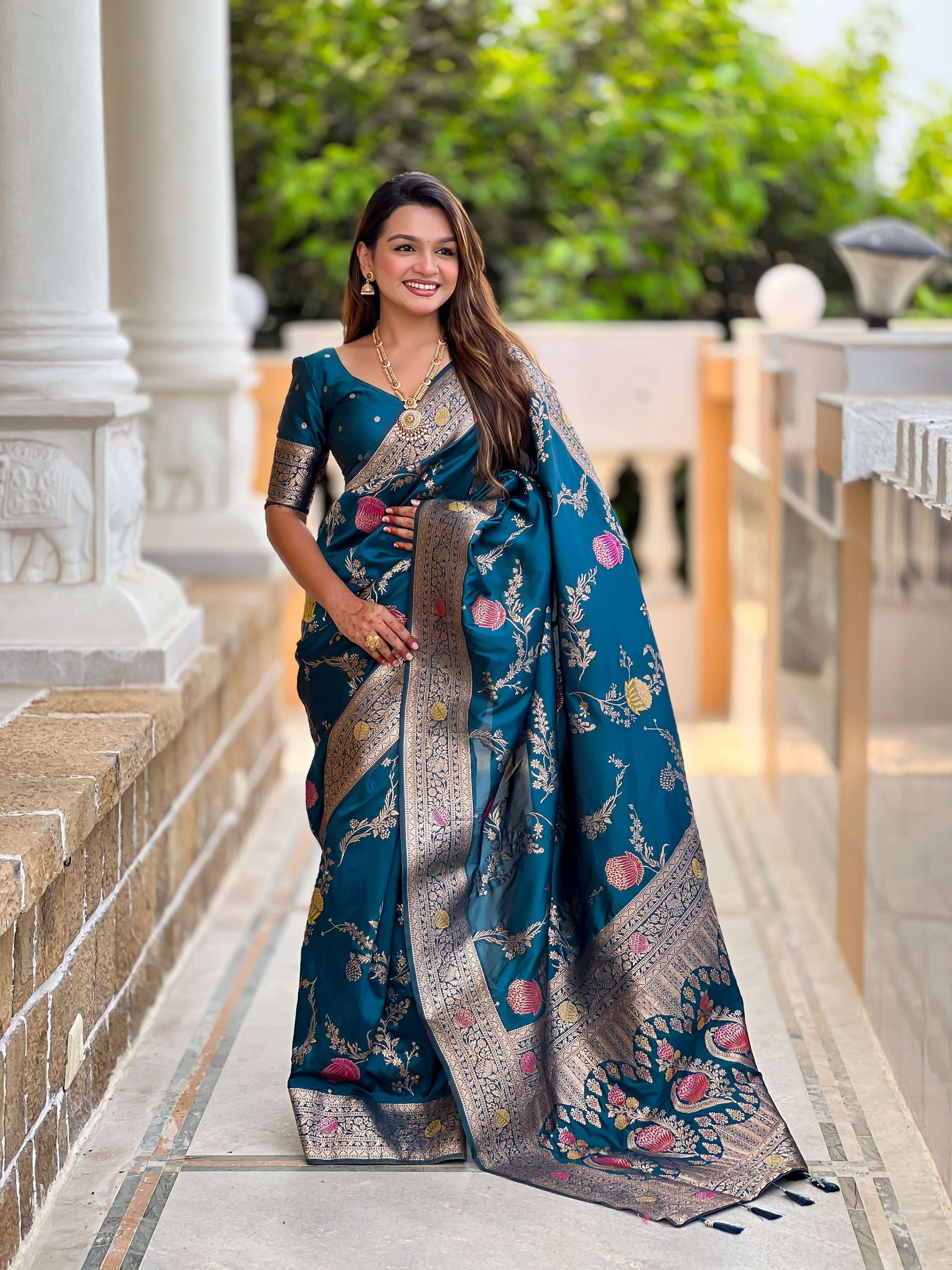 Vedant Vastram Soft Litchi Silk Banarasi Silk Jacquard Saree - Morpich | Grocsy