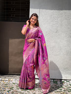 Vedant Vastram Soft Litchi Silk Banarasi Silk Jacquard Saree - Purple | Grocsy