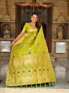 Vedant Vastram Soft Litchi Silk Banarasi Silk Jacquard Saree - Parrot | Grocsy