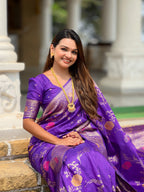 Vedant Vastram Soft Litchi Silk Banarasi Silk Jacquard Saree - Violet | Grocsy
