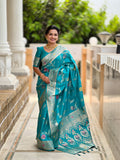 Vedant Vastram Soft Litchi Silk Banarasi Silk Jacquard Saree - Rama | Grocsy