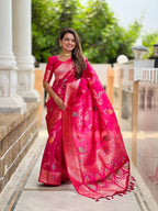 Vedant Vastram Soft Litchi Silk Banarasi Silk Jacquard Saree - Rani | Grocsy