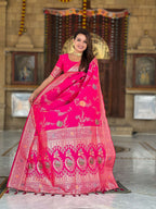 Vedant Vastram Soft Litchi Silk Banarasi Silk Jacquard Saree - Rani | Grocsy