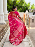 Vedant Vastram Soft Litchi Silk Banarasi Silk Jacquard Saree - Rani | Grocsy