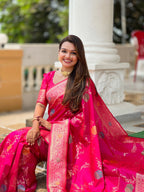 Vedant Vastram Soft Litchi Silk Banarasi Silk Jacquard Saree - Rani | Grocsy