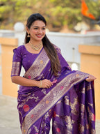Vedant Vastram Soft Litchi Silk Banarasi Silk Jacquard Saree - Wine | Grocsy