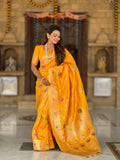 Vedant Vastram Soft Litchi Silk Banarasi Silk Jacquard Saree - Yellow | Grocsy