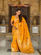 Vedant Vastram Soft Litchi Silk Banarasi Silk Jacquard Saree - Yellow | Grocsy